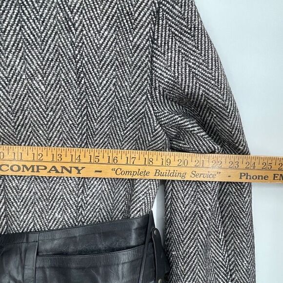 Mackage Gray Black Leather Belted Herringbone Wool Blend Pea Coat Size Large NWT - Picture 14 of 15